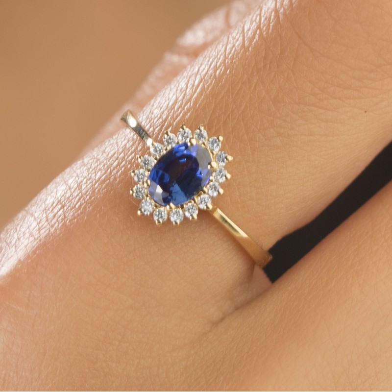 1.10 Karat Pırlanta Safir Taşlı Yüzük