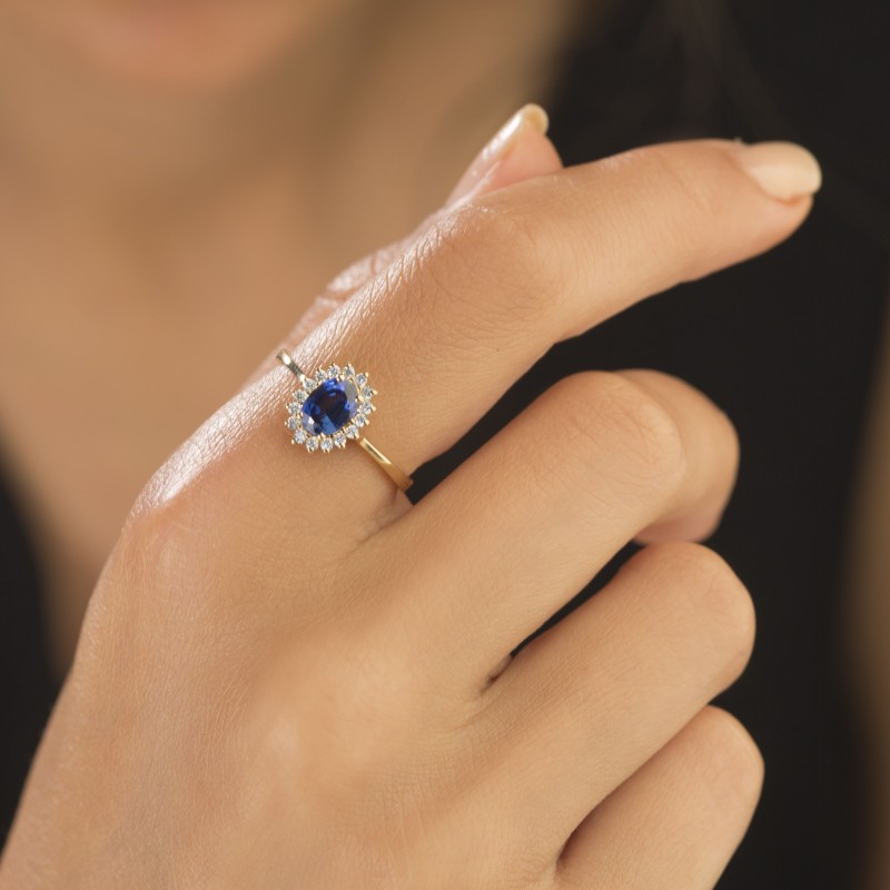 1.10 Karat Pırlanta Safir Taşlı Yüzük