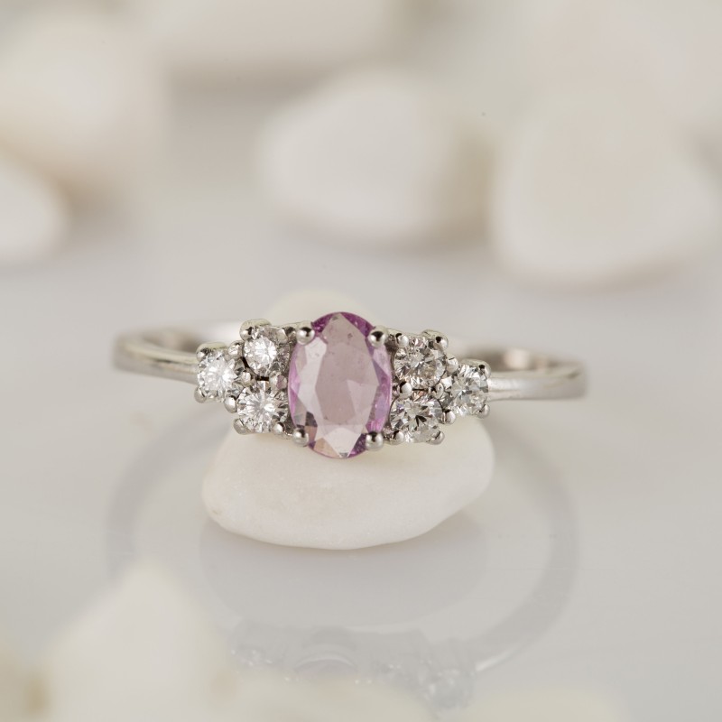 0.74 Karat Pırlanta Pembe Safir Taşlı Yüzük