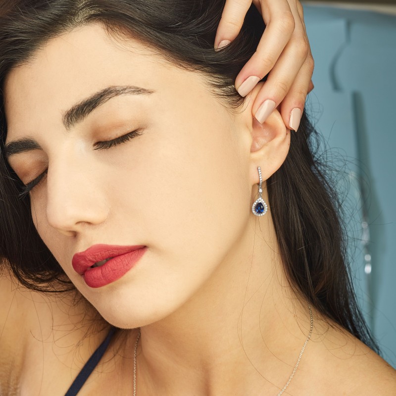 2.41 Karat Safir Taşlı Pırlanta Küpe