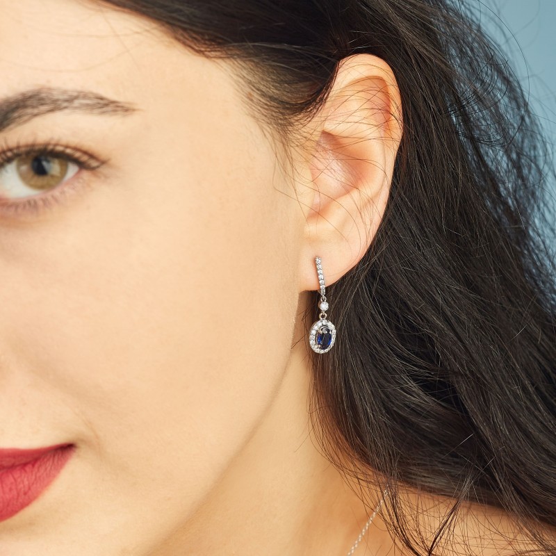 1.65 Karat safir Taşlı Pırlanta Küpe