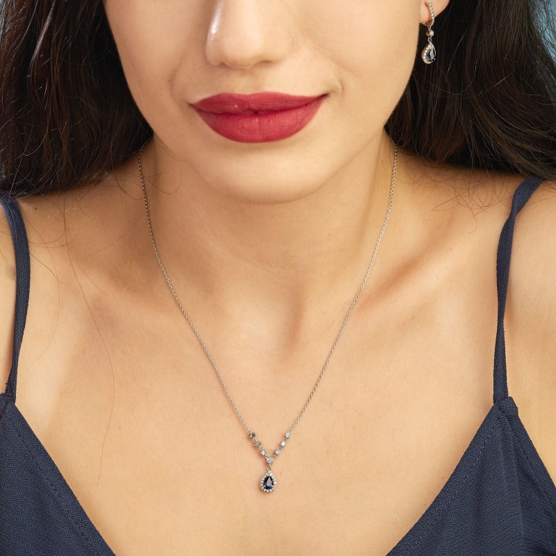 0.77 Karat Safir Taşlı Pırlanta Kolye