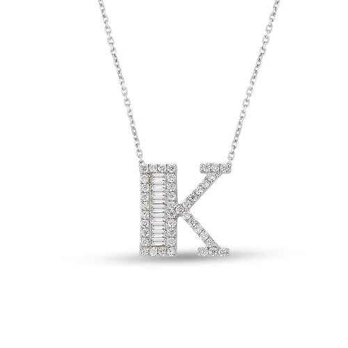 0.22 Karat Baget Pırlantalı J Harfi Kolye