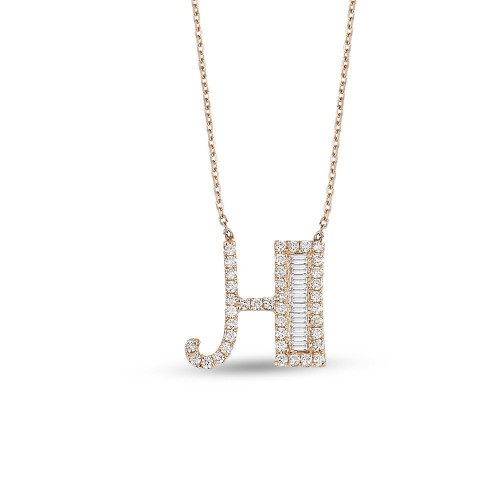 0.29 Karat Baget Pırlantalı H Harfi Kolye