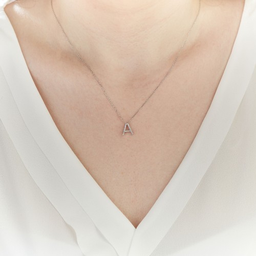 0.09 Karat Pırlanta Minimal A Harfi Kolye