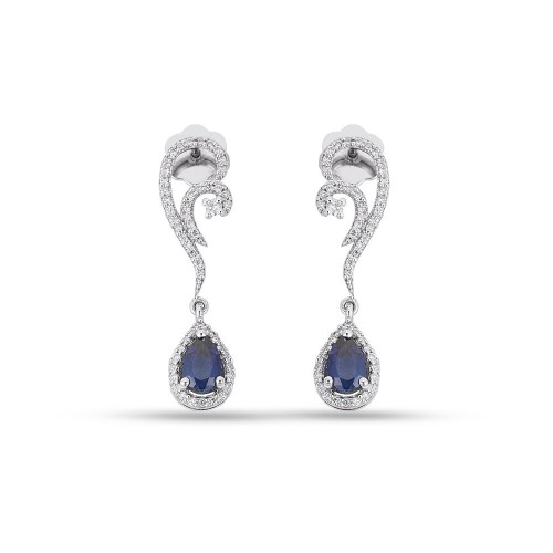 1.52 Karat Pırlanta Safir Taşlı Küpe