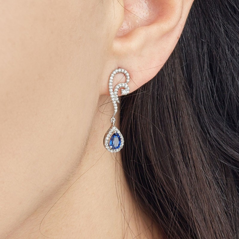 1.52 Karat Pırlanta Safir Taşlı Küpe