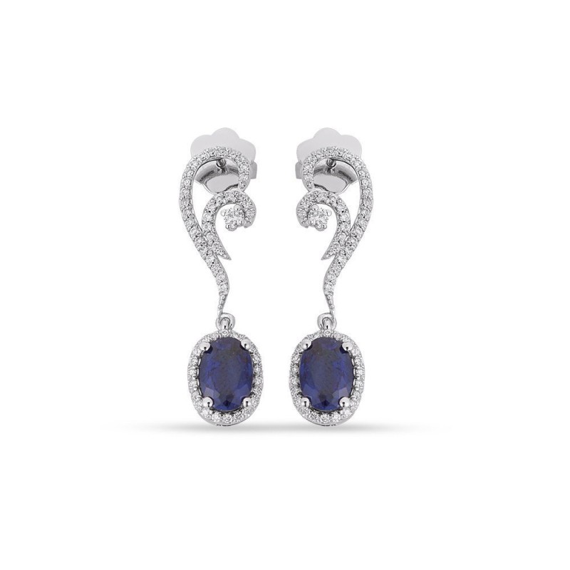 2.47 Karat Pırlanta Safir Taşlı Küpe