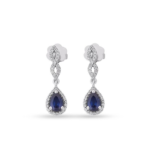 1.39 Karat Pırlanta Safir Taşlı Küpe
