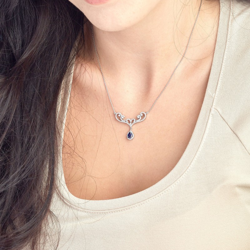 1.01 Karat Safir Taşlı Pırlanta Kolye