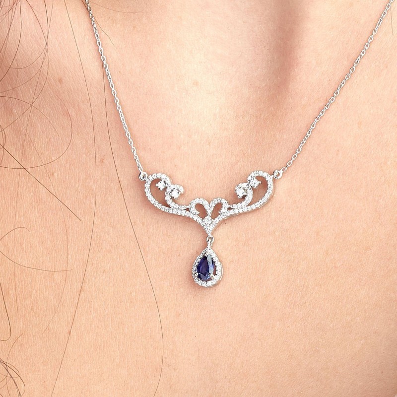 1.01 Karat Safir Taşlı Pırlanta Kolye