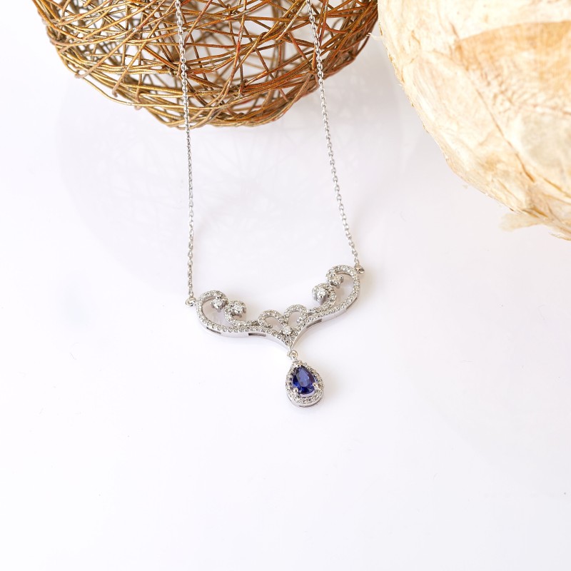 1.01 Karat Safir Taşlı Pırlanta Kolye