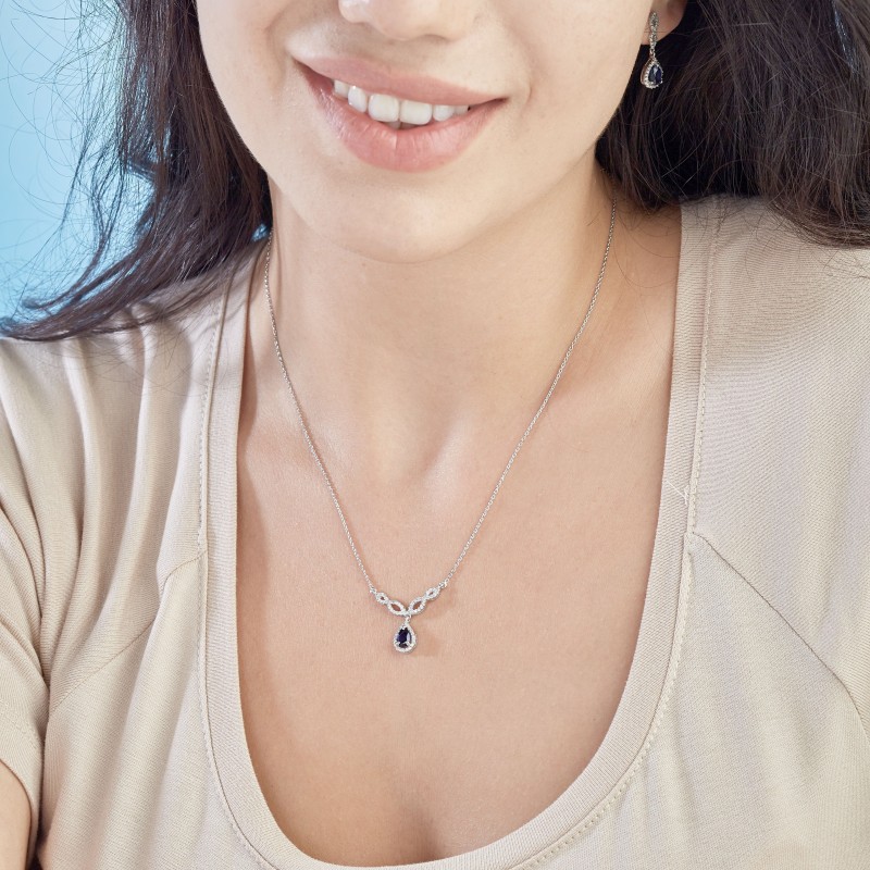0.74 Karat Safir Taşlı Pırlanta Kolye