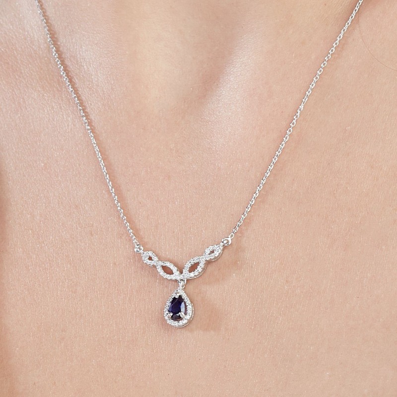 0.74 Karat Safir Taşlı Pırlanta Kolye