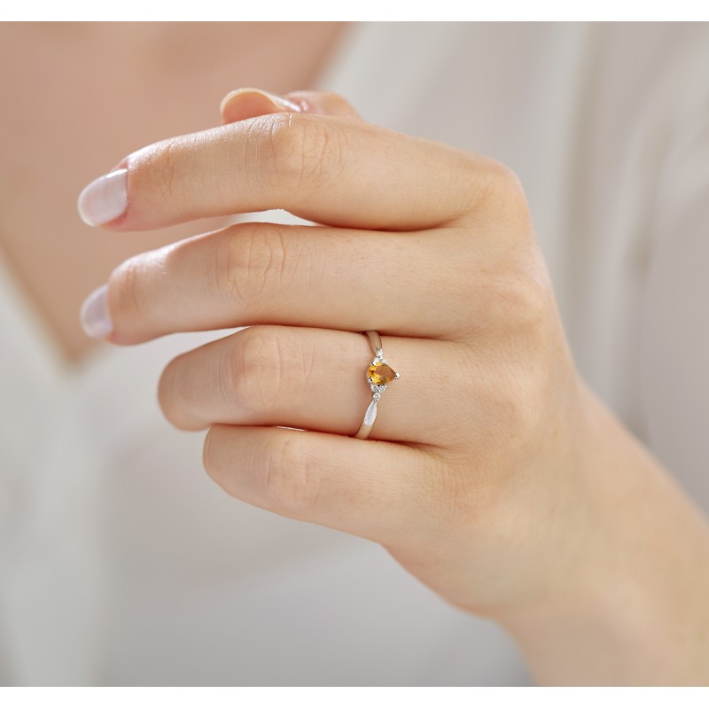 0.31 Karat Citrine Taşlı Pırlanta Minimal Yüzük