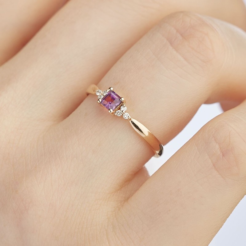 0.26 Karat Ametist Taşlı Pırlanta Minimal Yüzük