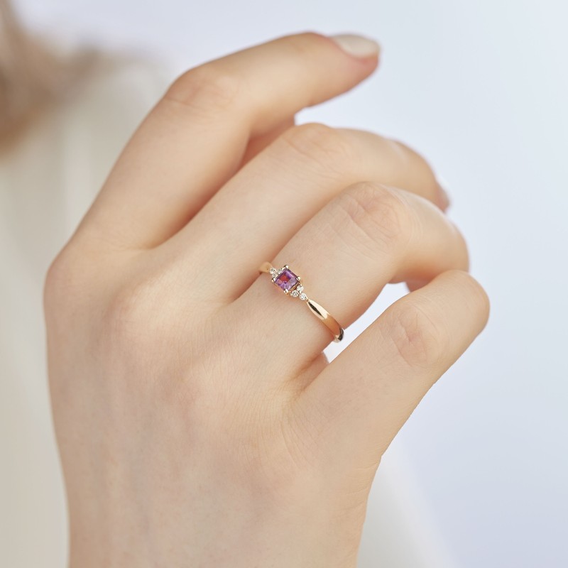 0.26 Karat Ametist Taşlı Pırlanta Minimal Yüzük