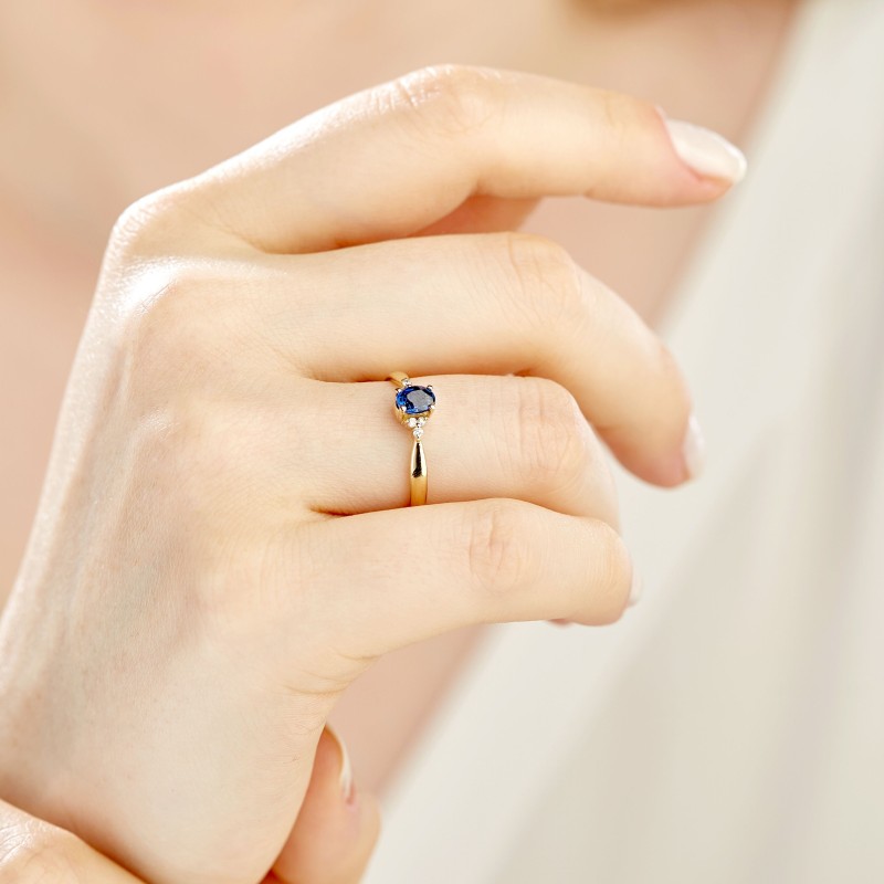0.43 Karat Safir Taşlı Pırlanta Minimal Yüzük