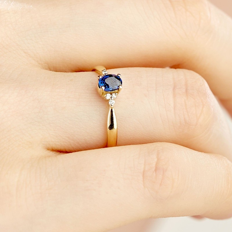 0.43 Karat Safir Taşlı Pırlanta Minimal Yüzük
