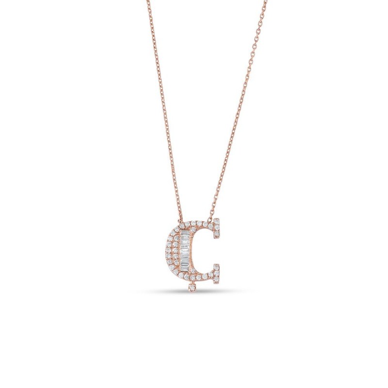 0.20 Karat Baget Pırlantalı Ç Harfi Kolye
