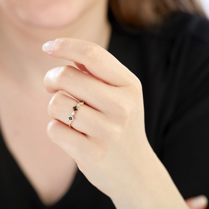 0.42 Karat Safir Taşlı Pırlanta Minimal Yüzük
