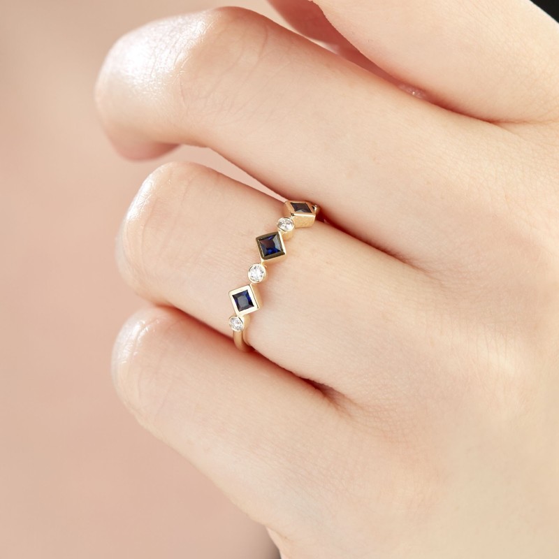 0.42 Karat Safir Taşlı Pırlanta Minimal Yüzük