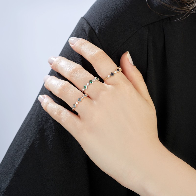 0.42 Karat Safir Taşlı Pırlanta Minimal Yüzük