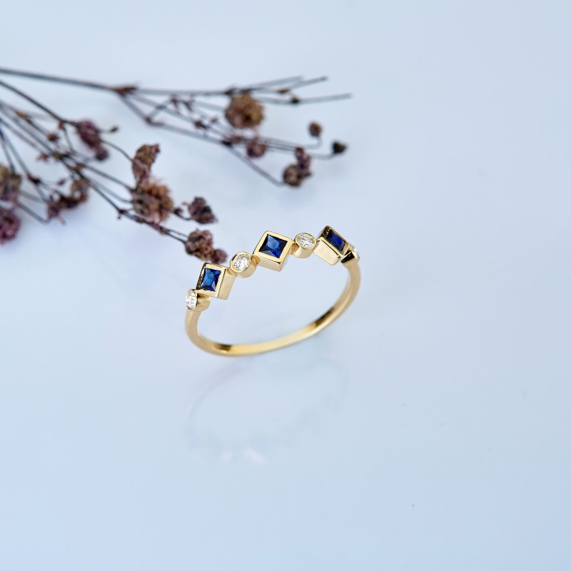 0.42 Karat Safir Taşlı Pırlanta Minimal Yüzük