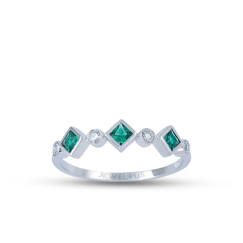 0.35 Karat Zümrüt Taşlı Pırlanta Minimal Yüzük