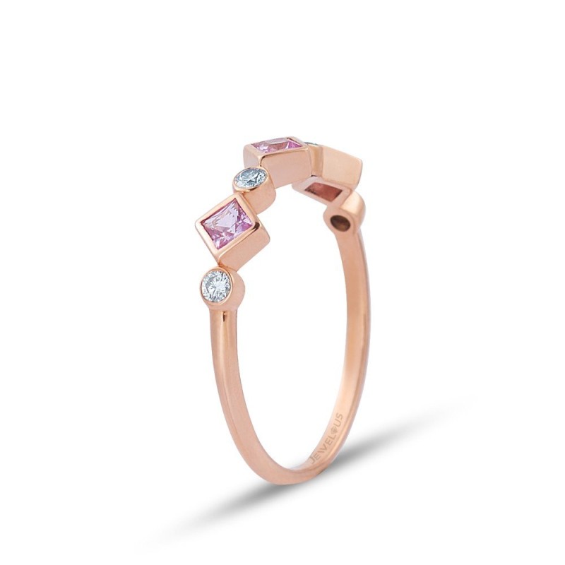 0.45 Karat Pembe Safir Taşlı Pırlanta Minimal Yüzük