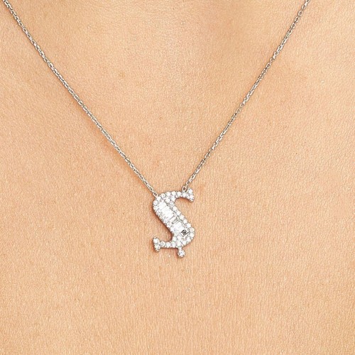 0.23 Karat Baget Pırlantalı Ş Harfi Kolye