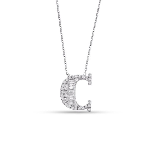 0.22 Karat Baget Pırlantalı C Harfi Kolye