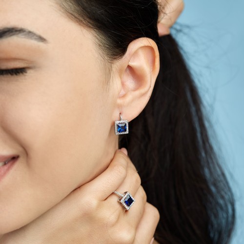 3.02 Karat Safir Taşlı Pırlanta Küpe