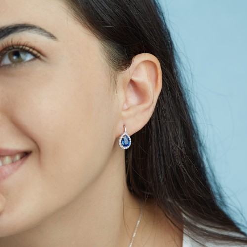 3.41 Karat Safir Taşlı Pırlanta Küpe