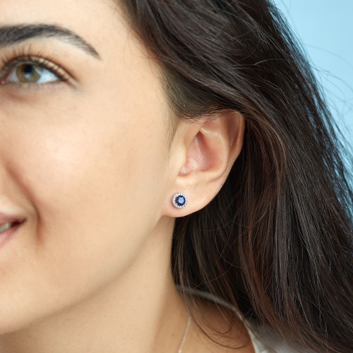 1.06 Karat Safir Taşlı Pırlanta Küpe