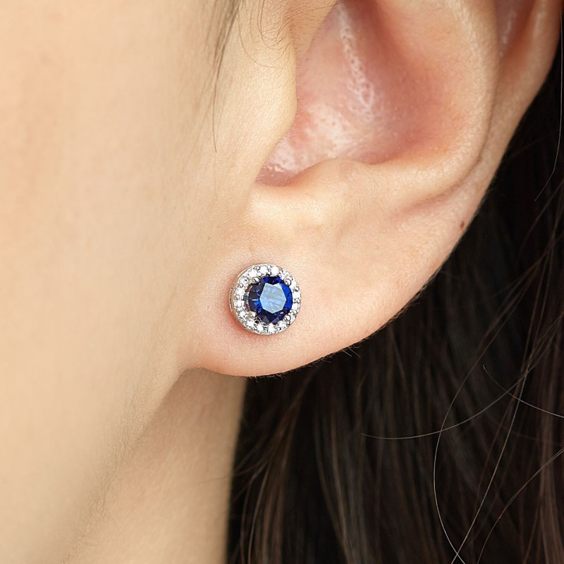 1.06 Karat Safir Taşlı Pırlanta Küpe