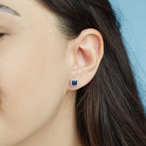 1.36 Karat Safir Taşlı Pırlanta Küpe