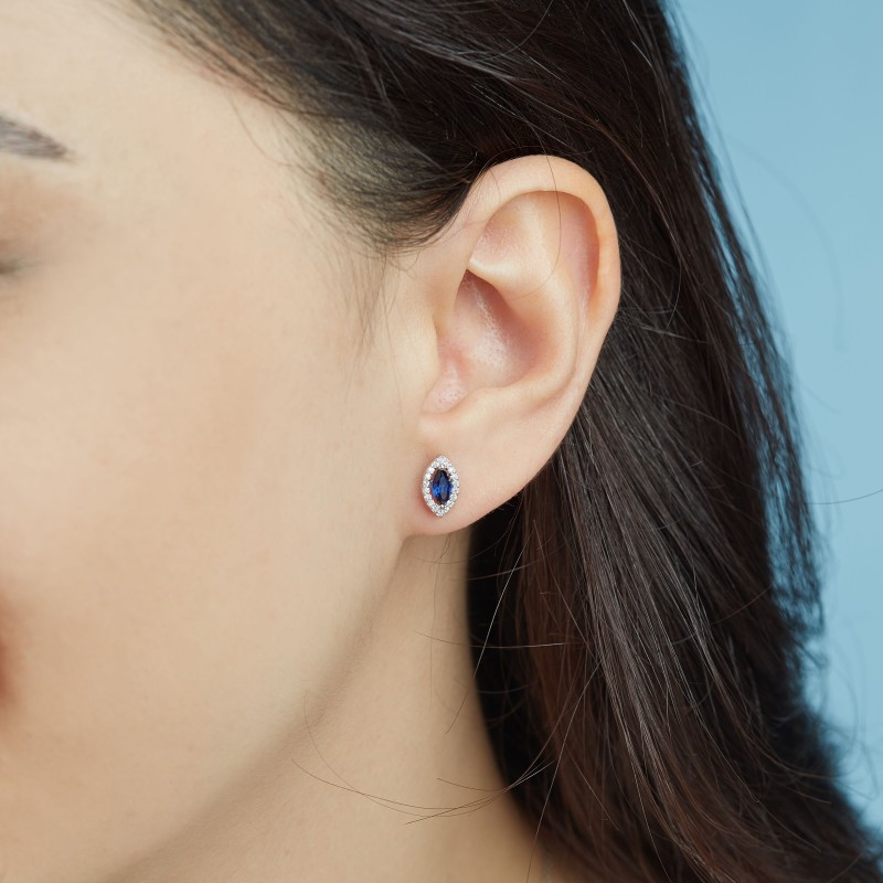 0.70 Karat Safir Taşlı Pırlanta Küpe