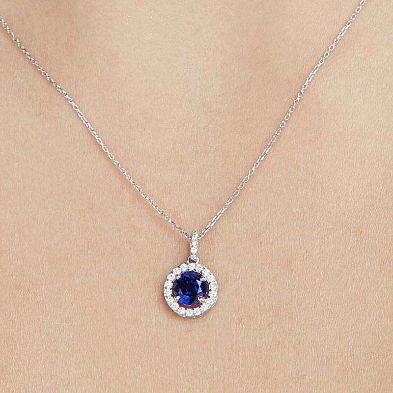 1.36 Karat Safir Taşlı Pırlanta Kolye