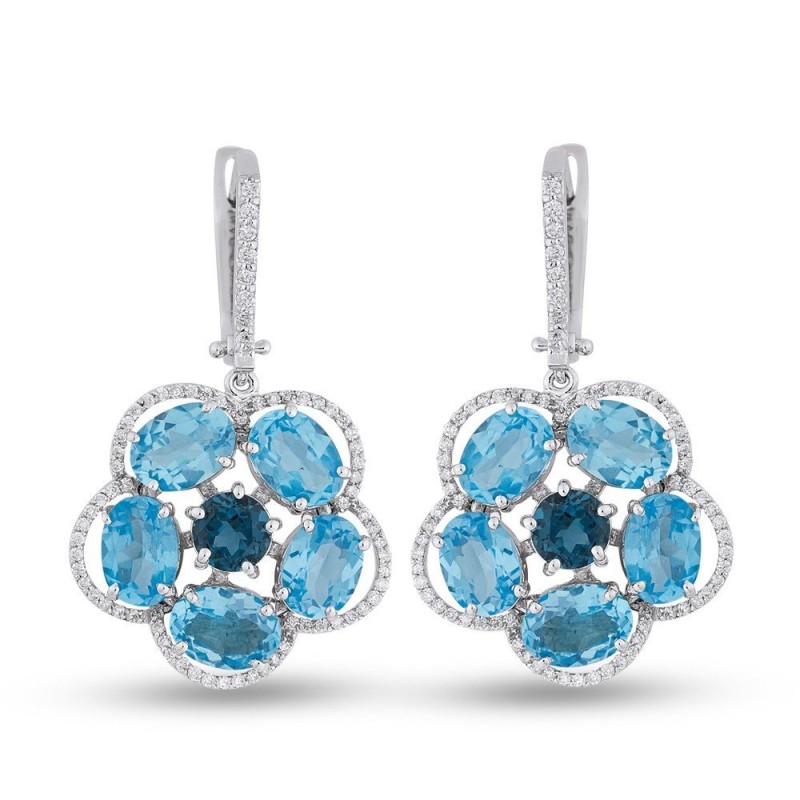 10.06 Karat Blue Topaz Taşlı Pırlanta Küpe