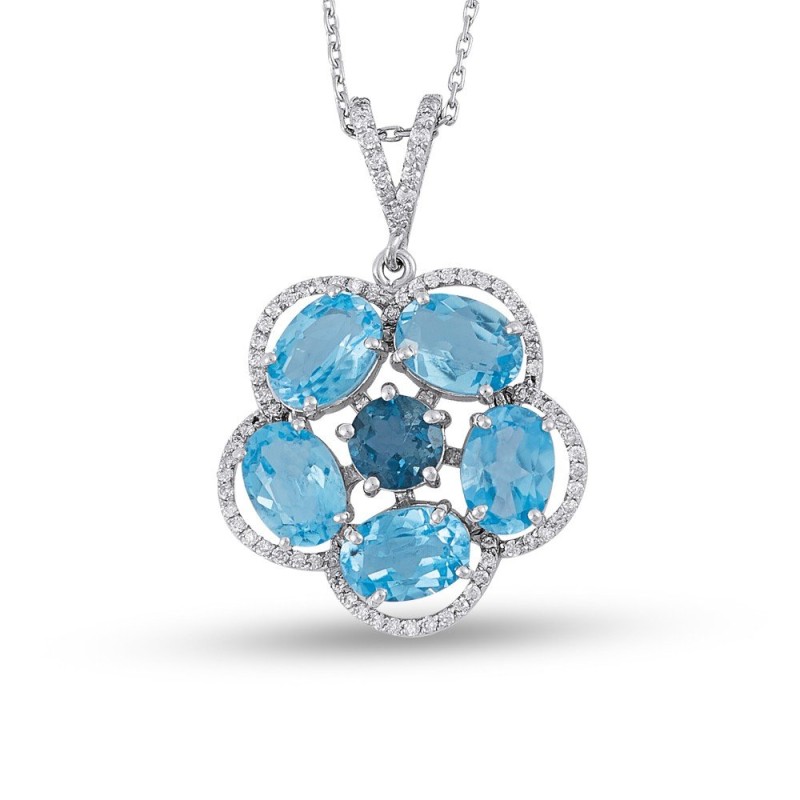 5,53 Karat Blue Topaz Taşlı Pırlanta Kolye