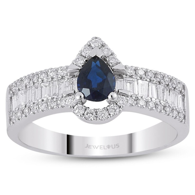 0.93 Karat Safir Taşlı Baget Pırlantalı Yüzük
