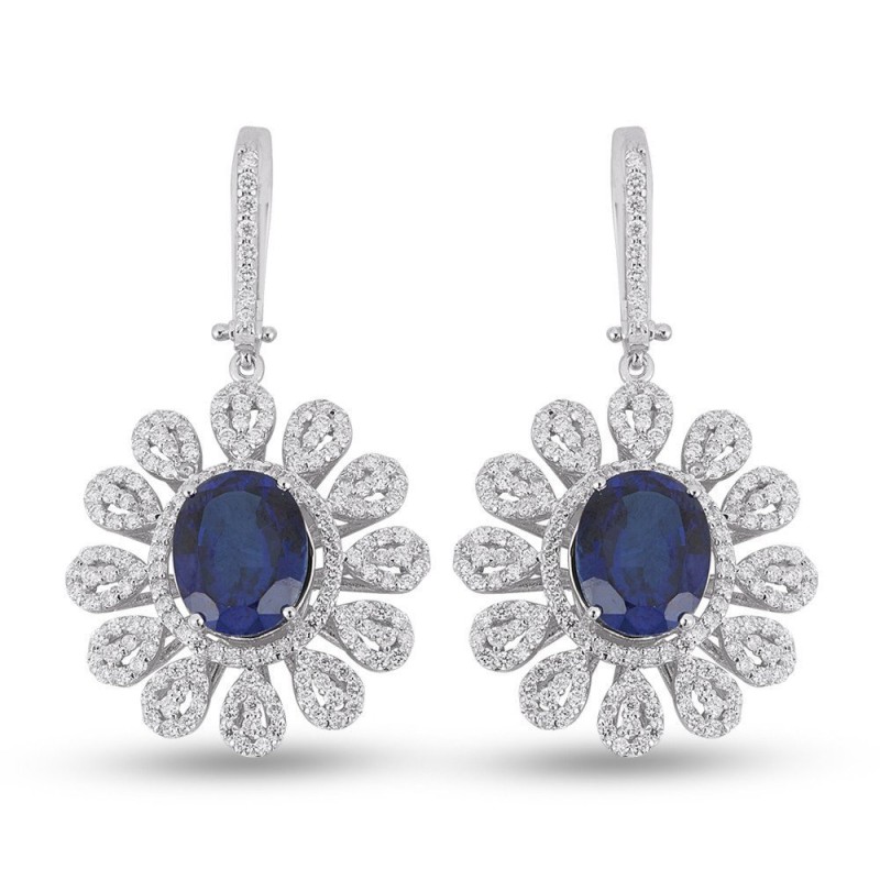 8.91 Karat Safir Taşlı Pırlanta Küpe