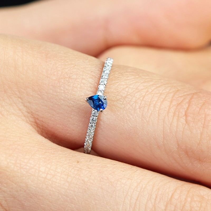 0.30 Karat Safir Taşlı Pırlanta Minimal Yüzük
