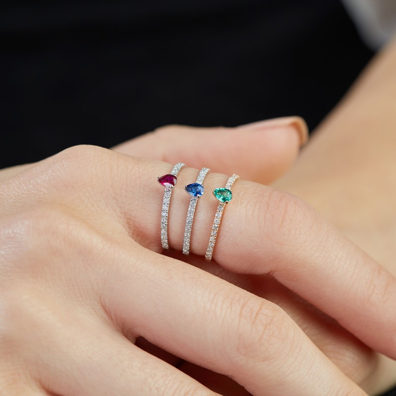 0.30 Karat Safir Taşlı Pırlanta Minimal Yüzük