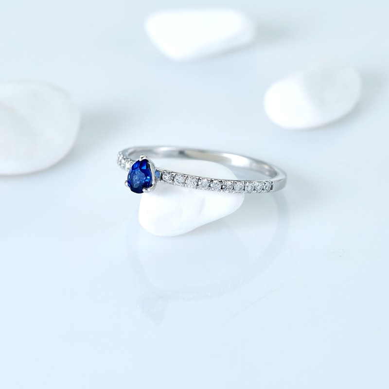 0.30 Karat Safir Taşlı Pırlanta Minimal Yüzük
