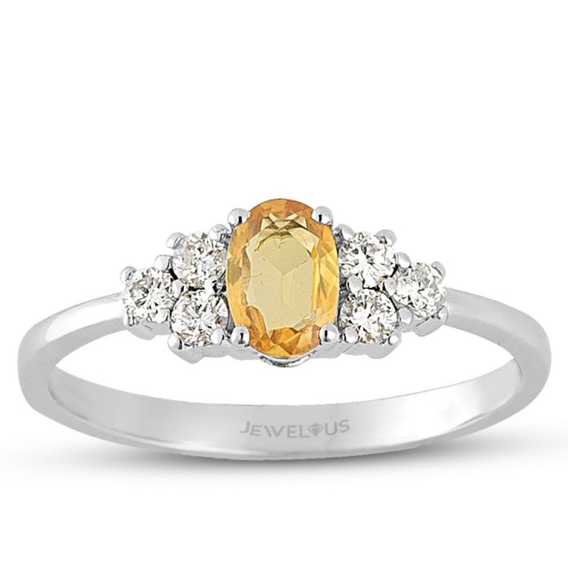 0.60 Karat Pırlanta Sarı Safir Taşlı Yüzük