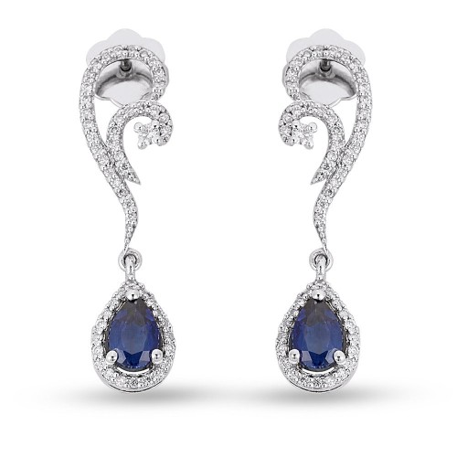 1.52 Karat Pırlanta Safir Taşlı Küpe