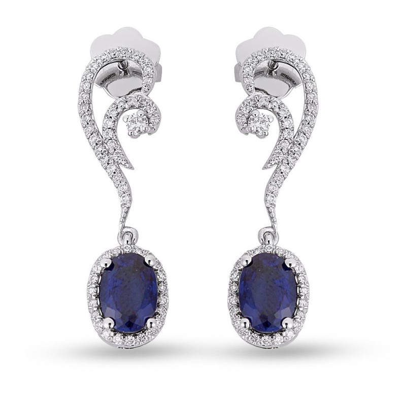 2.47 Karat Pırlanta Safir Taşlı Küpe