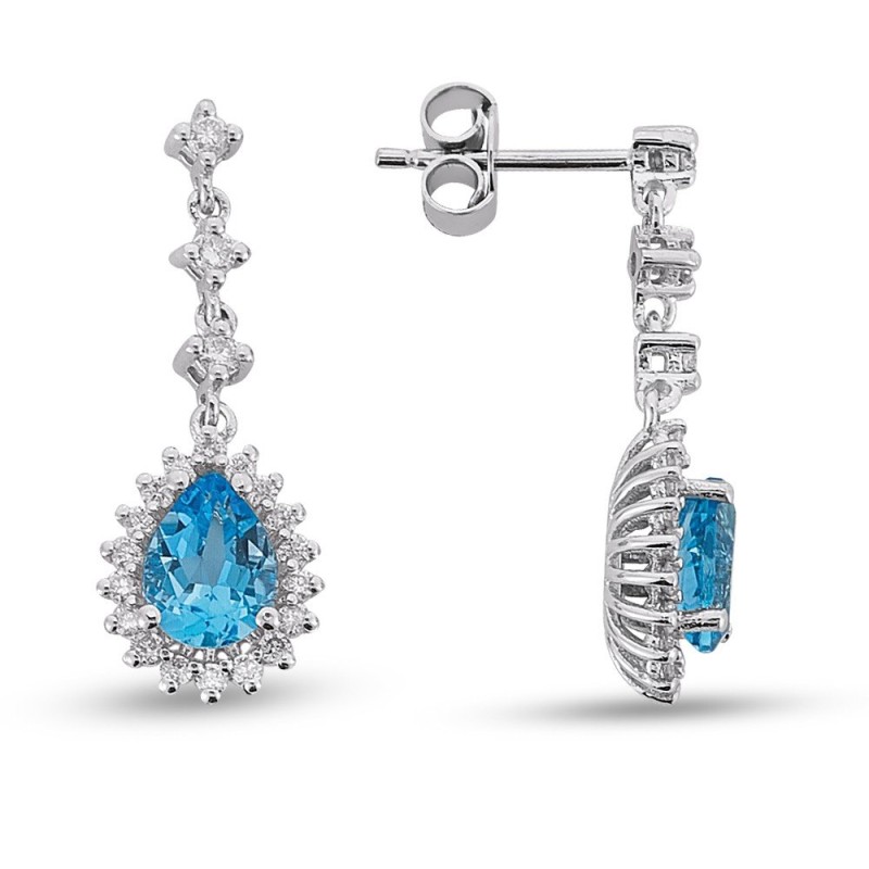 2.19 Karat Blue Topaz Taşlı Pırlanta Küpe
